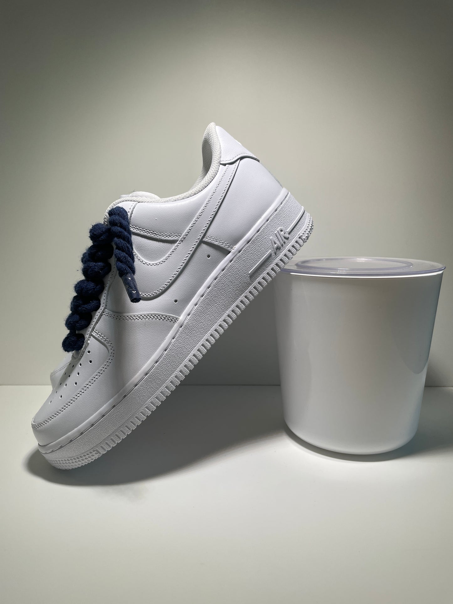 Nike Air Force 1 Bílé Rope Tkaničky Tmavě Modré