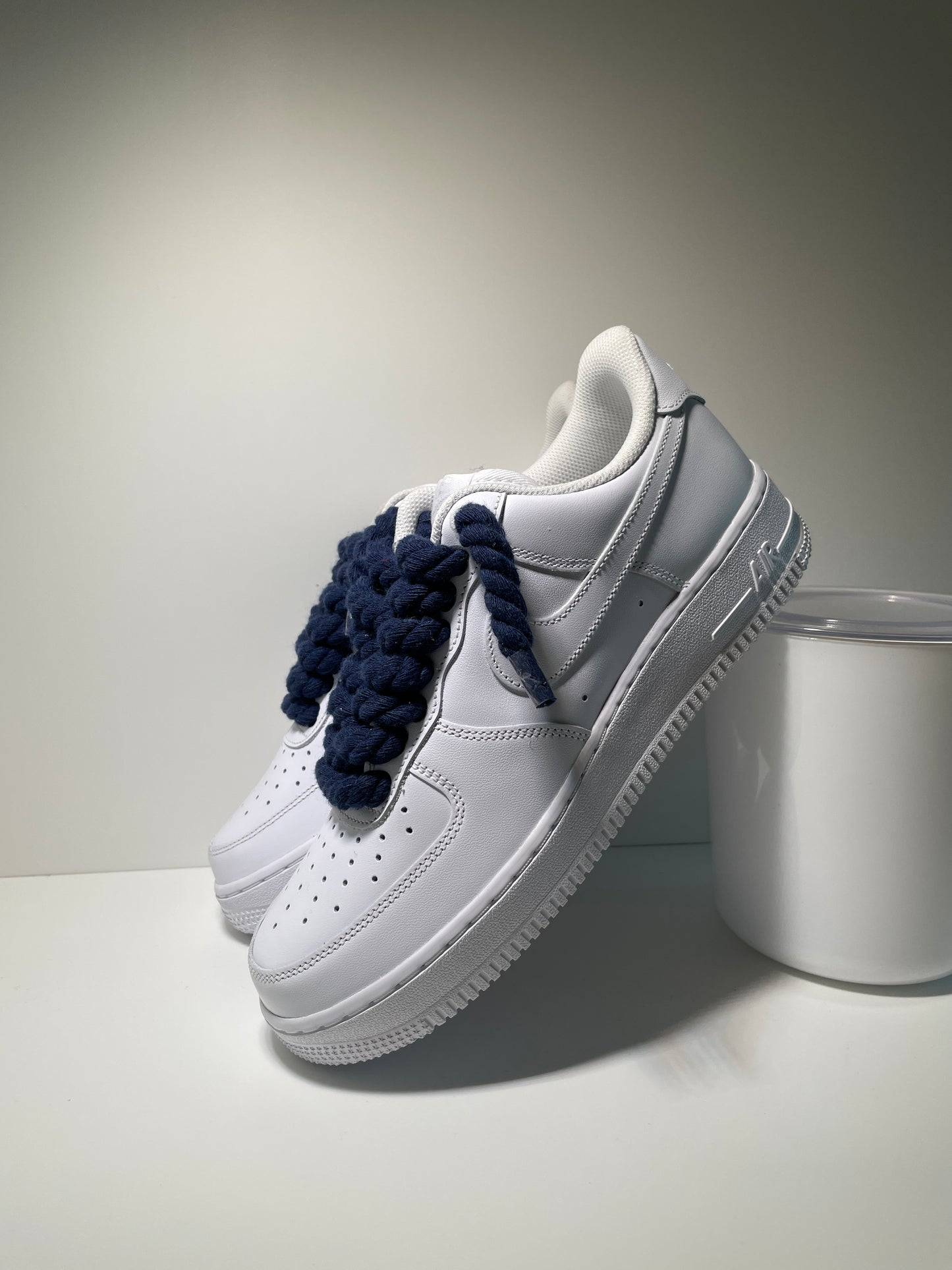 Nike Air Force 1 Bílé Rope Tkaničky Tmavě Modré