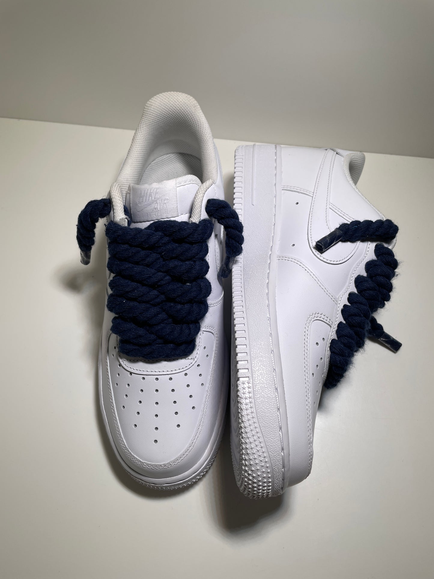 Nike Air Force 1 Bílé Rope Tkaničky Tmavě Modré