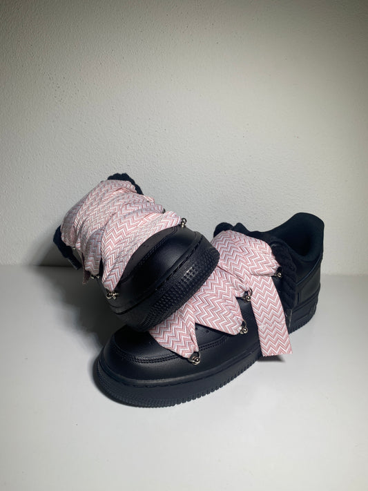 Nike Air Force 1 Černé Lanvin Rope Tkaničky Růžové