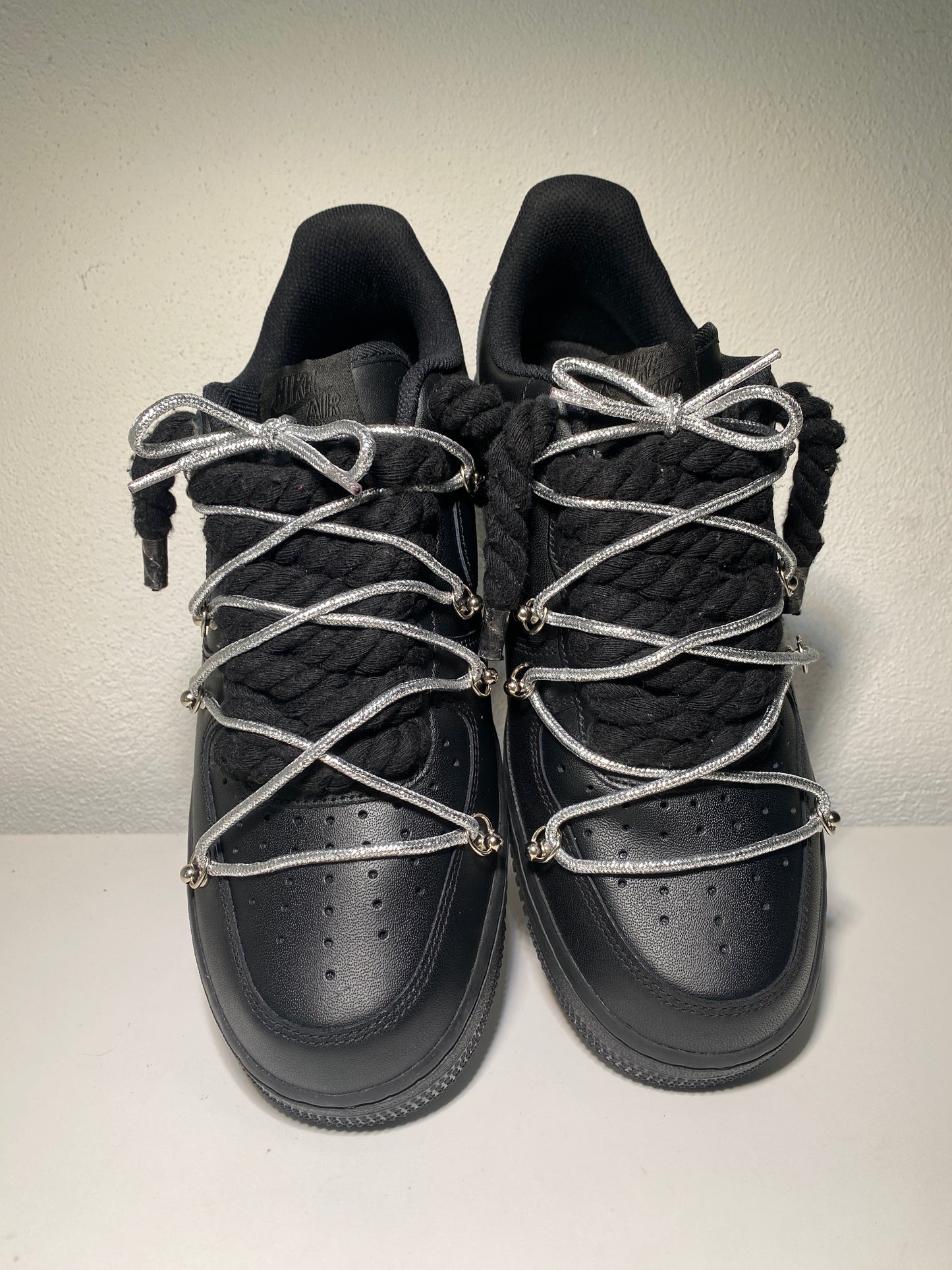 Nike Air Force 1 Black Double Tkaničky Black Silver