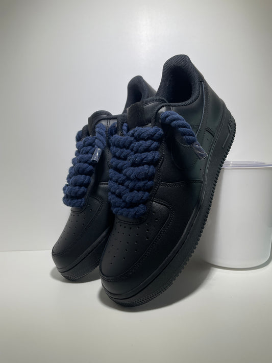 Nike Air Force 1 Černé Rope Tkaničky Tmavě Modré
