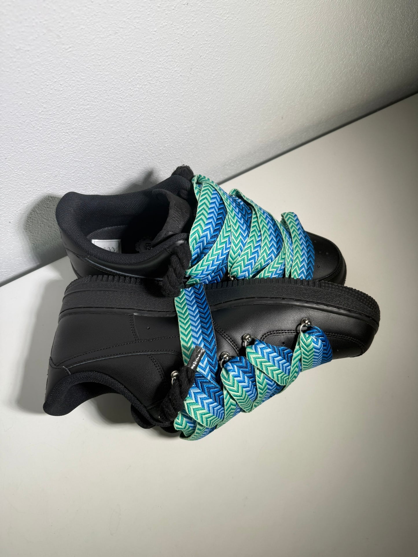 Nike Air Force 1 Černé Lanvin Rope Tkaničky Oceánové